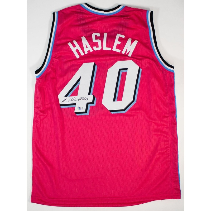 Udonis Haslem Signed Heat Miami Vice Pink Jersey (Beckett) 3xNBA World Champion