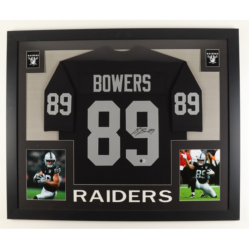 Brock Bowers Signed Las Vegas Raiders 35×43 Framed Jersey (Beckett) Pro Bowl T.E