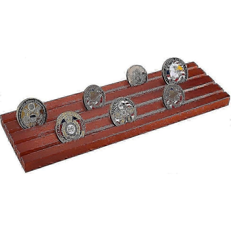 Military Coin Display Case 4-Row Wooden Holder for Challenge Coins Army Collectible Desk Rack