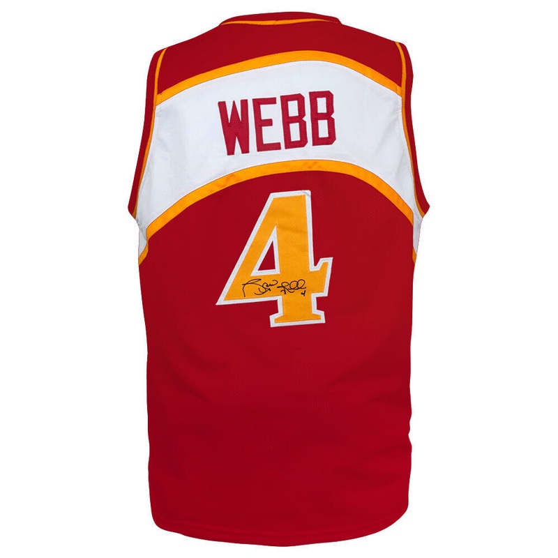Spud Webb (HAWKS) Signed Red Throwback Custom Basketball Jersey – (SCHWARTZ COA)