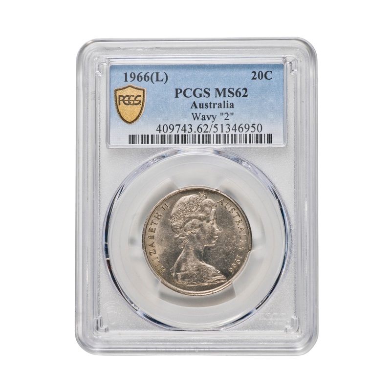 Australia 1966 20c Wavy ‘2’ Coin PCGS MS62 (Uncirculated)