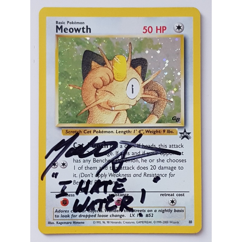 Pokemon Meowth #10 Game Boy Black Star Promo Holo Trading Card (Signed by Matthew Sussman)