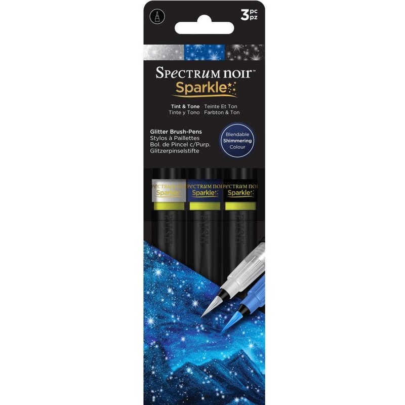 Tint & Tone Sparkle Glitter Brush Pens 3/Pkg – Clear, Blue, Black