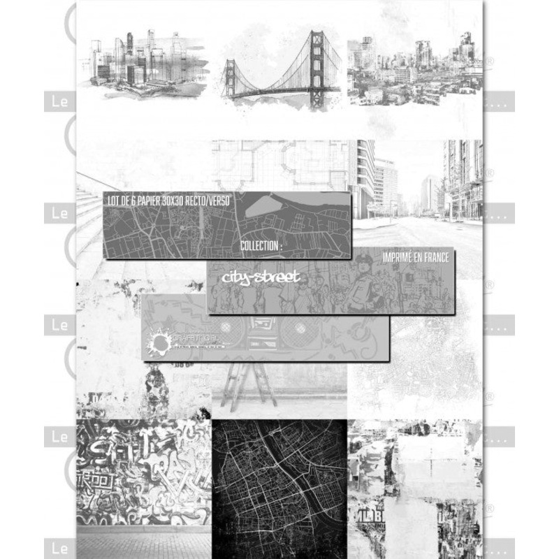 Graffiti Girl  – Lot de papiers 30×30 recto/verso City Street