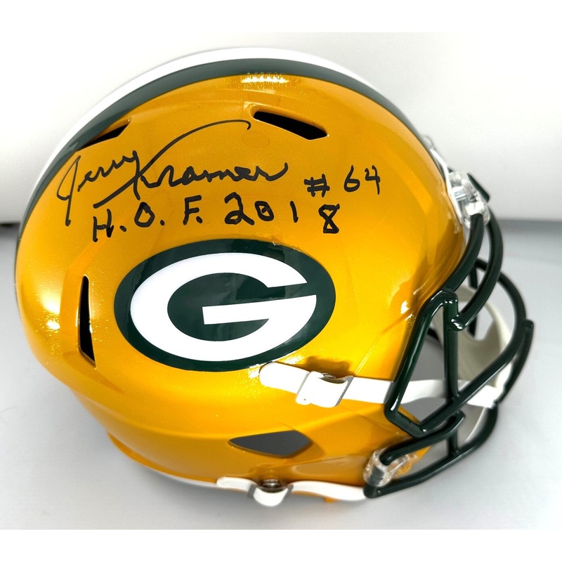 Packers JERRY KRAMER Signed Full Size Replica Speed Helmet AUTO w/ HOF 18 – JSA