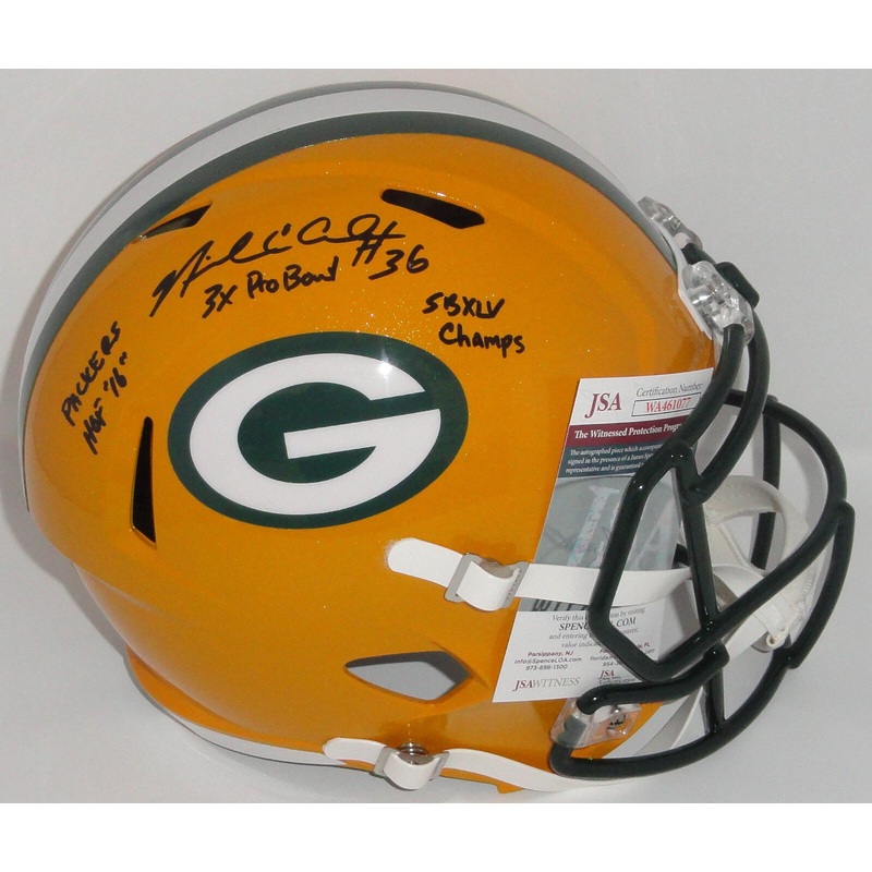 Packers NICK COLLINS Signed Full Size Replica Speed Helmet AUTO w/ 3 Scripts JSA