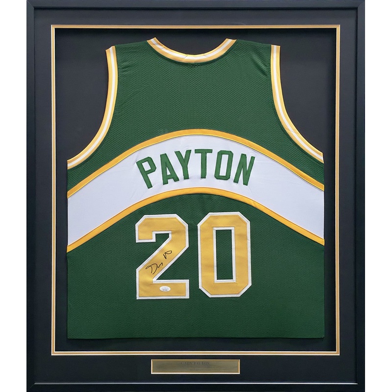 SEATTLE SUPERSONICS GARY PAYTON AUTOGRAPHED FRAMED GREEN JERSEY JSA 241401