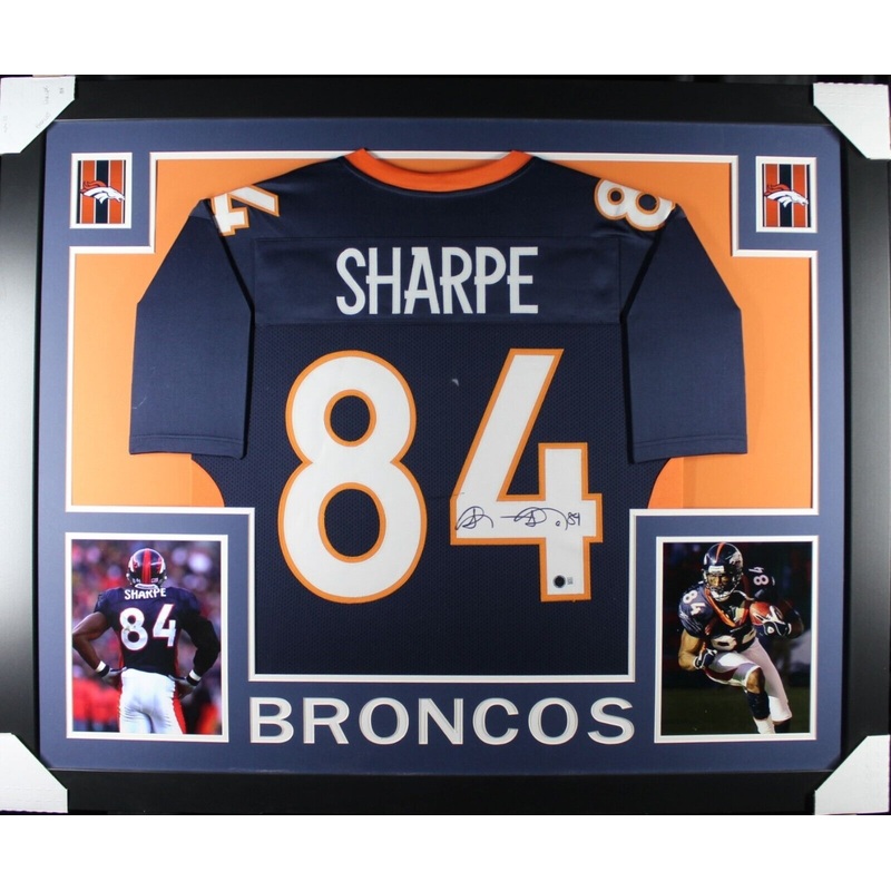 SHANNON SHARPE (Broncos blue SKYLINE) Signed Autograph Framed Jersey Beckett