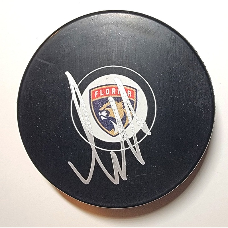 Aleksander Barkov Autographed Florida Panthers Logo Hockey Puck Beckett