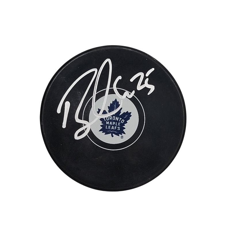 Brandon Carlo Autographed Toronto Maple Leafs Logo Puck Beckett Authenticated