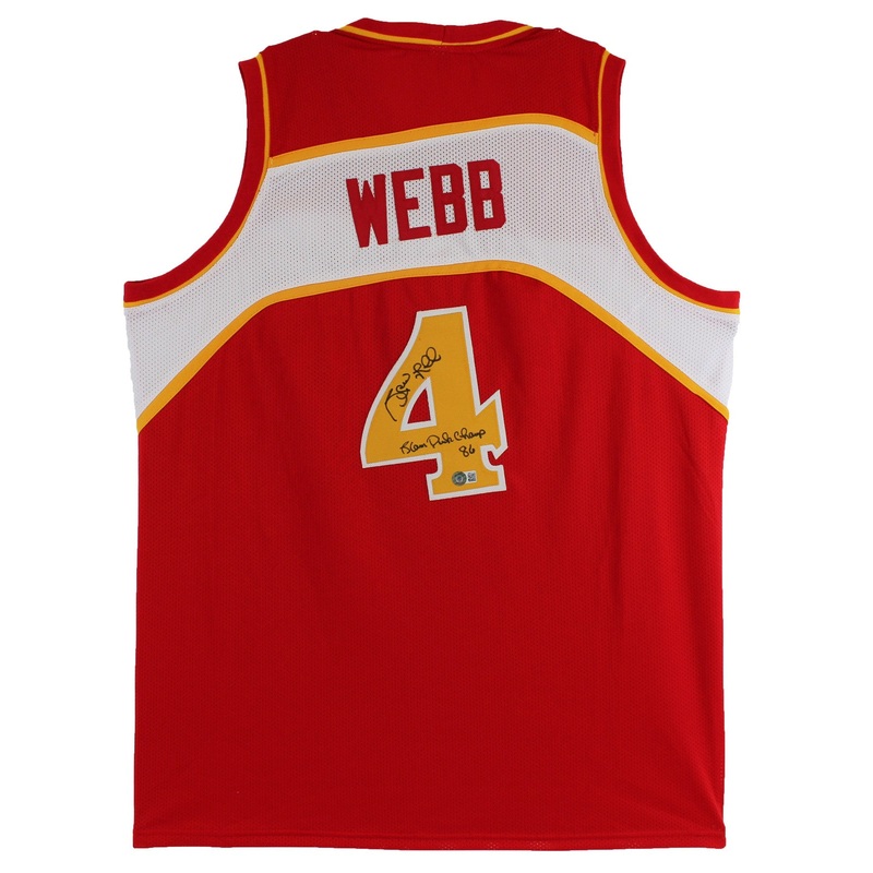 Spud Webb 1986 Slam Dunk Champ Signed Red Pro Style Jersey BAS Witnessed