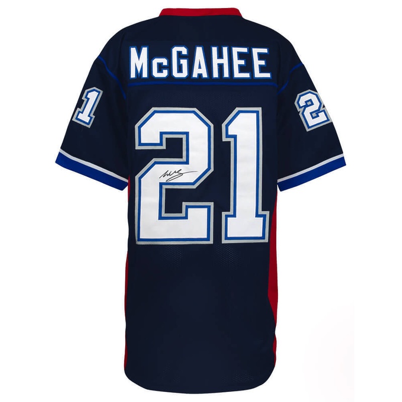 Willis McGahee (BILLS) Signed Navy Blue Custom Football Jersey – (SCHWARTZ COA)