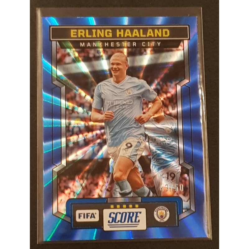 2023-24 Panini Score FIFA Erling Haaland #145 Blue Laser Parallel /50 Trading Card