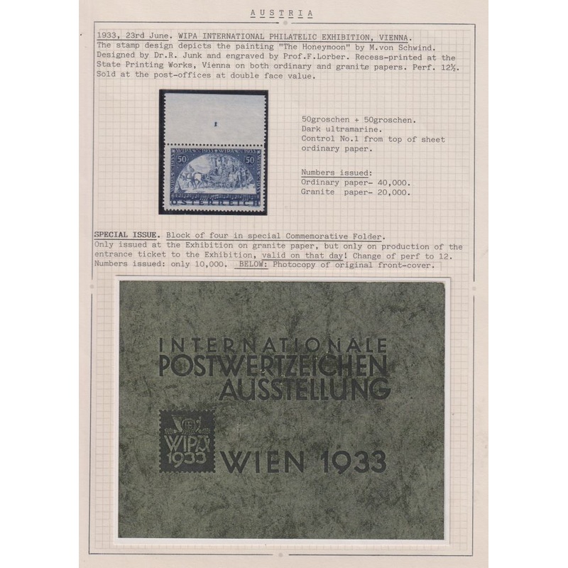 AUSTRIA 1933 WIPA CONTROL SINGLE  SUPERB UNMOUNTED MINT