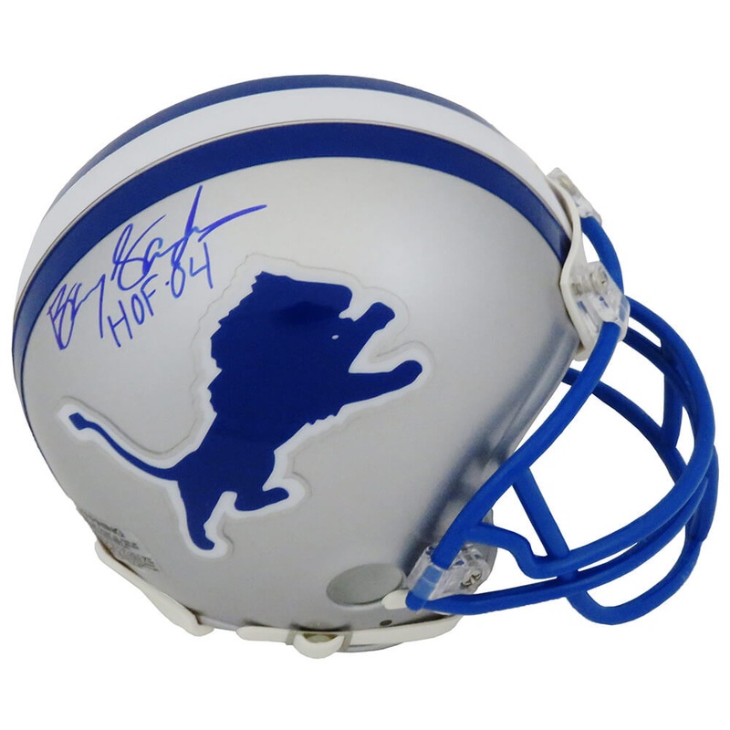 BARRY SANDERS Signed Detroit Lions Riddell T/B Mini Helmet w/HOF 04 – SCHWARTZ
