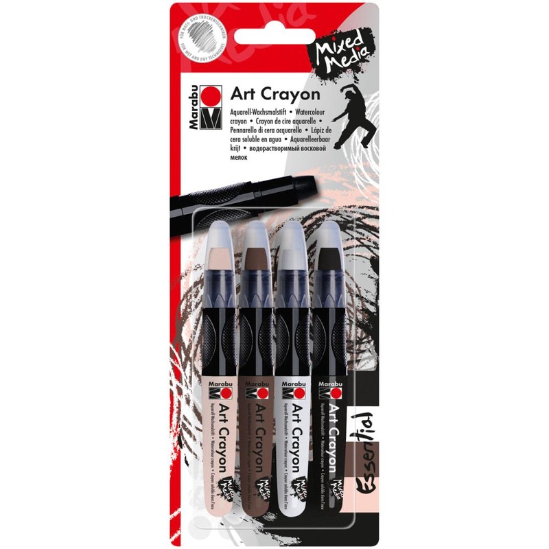 Marabu Creative Art Crayon Set 4/Pkg Essentials – Flesh, Cocoa, White & Black
