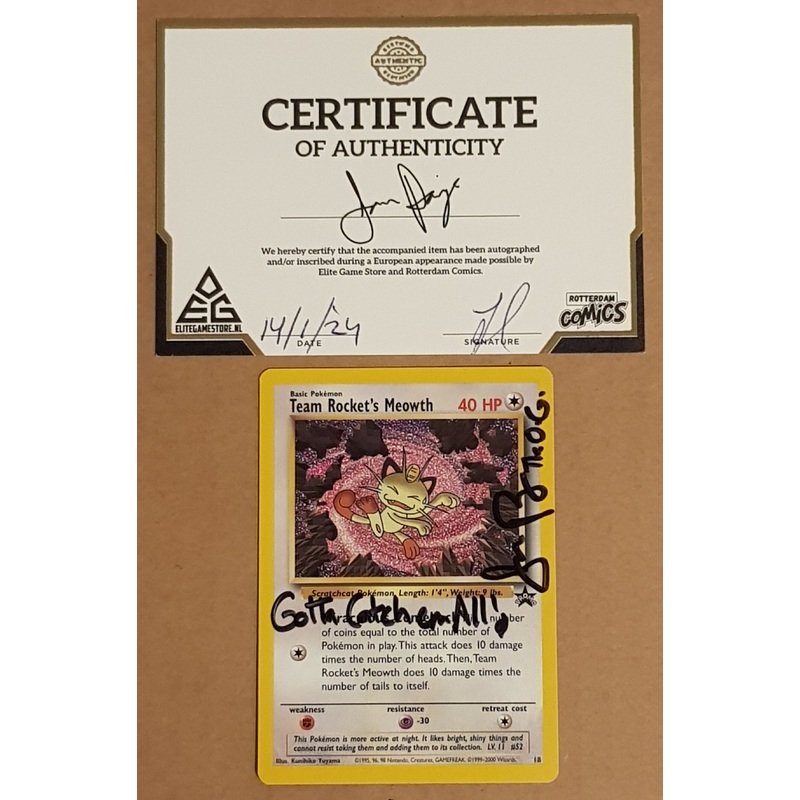 Pokemon Team Rocket’s Meowth Black Star Promo #18 Trading Card (Signed by Jason Paige)