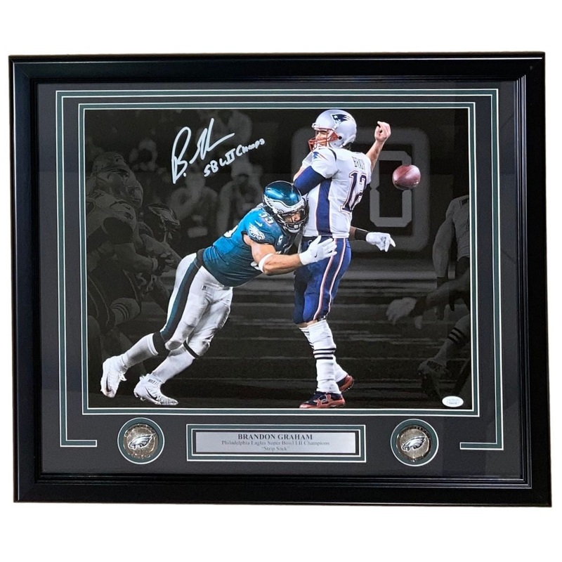 Brandon Graham Signed Framed 16×20 Eagles SB52 Strip Sack Photo SB LII Champ JSA