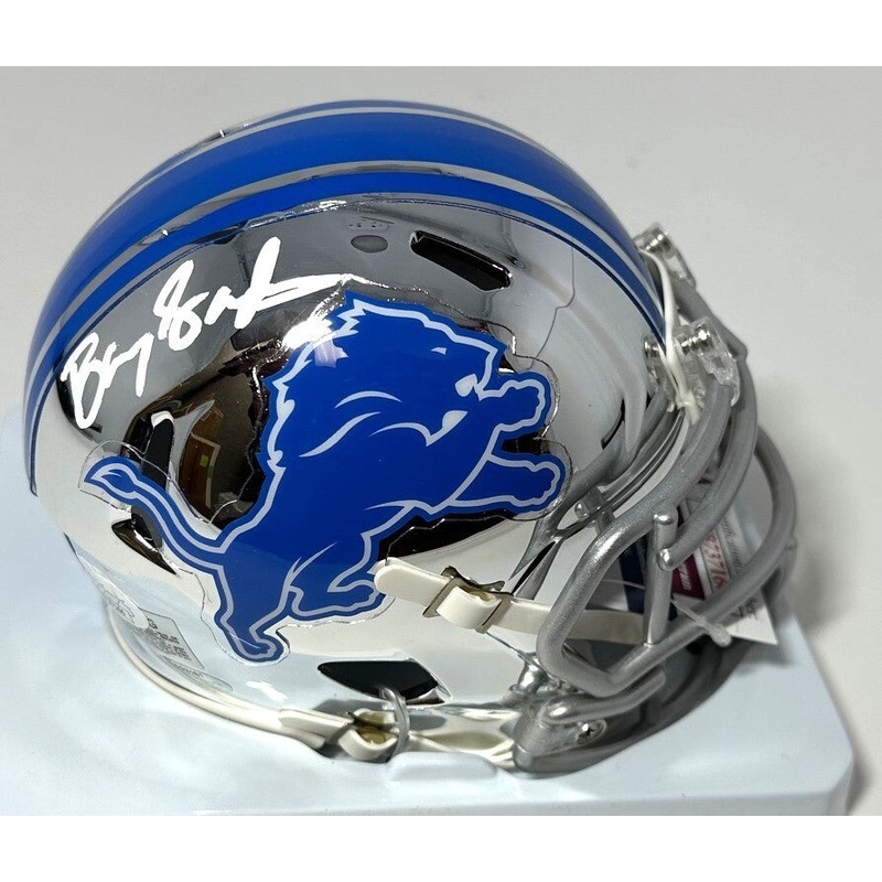 Lions BARRY SANDERS Signed Riddell CHROME Speed Mini Helmet AUTO – JSA