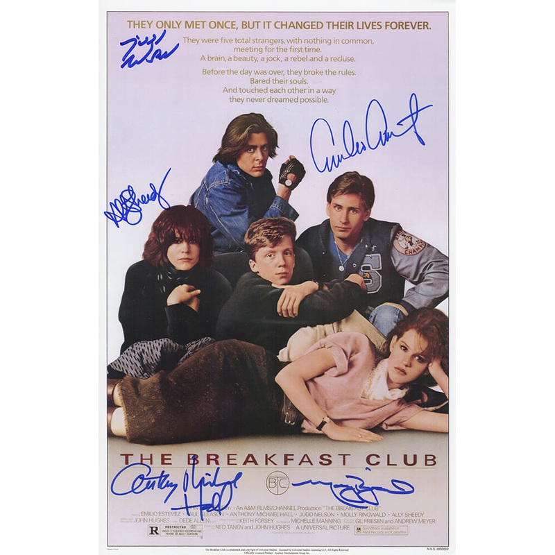The Breakfast Club Cast Signed 11×17 Poster (Estevez, Ringwald, +3 sigs) -SS COA