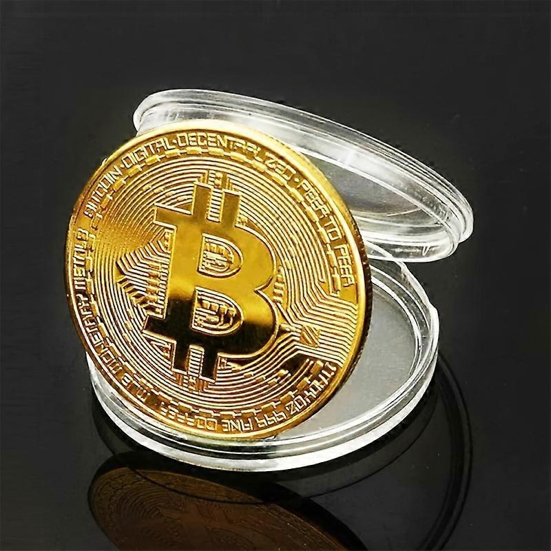 10pcs Golden Plated Bitcoin Replica Coins Alloy Collectible Round Commemorative Cryptocurrency Token