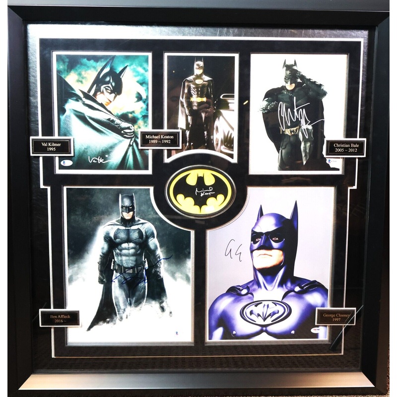 Batman collage signed by V. Kilmer, M. Keaton, C. Bale, B. Affleck, G. Clooney