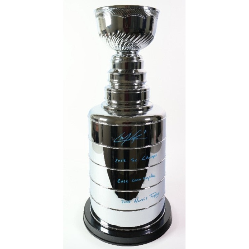 Cale Makar autographed replica Stanley cup trophy w/ 3 inscriptions