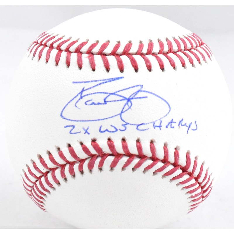David Justice Autographed Rawlings OML Baseball 2x WS Champs- Beckett W Hologram