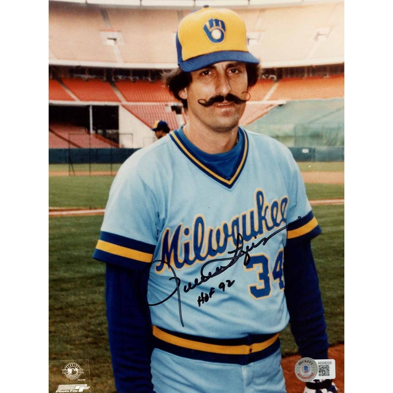 Rollie Fingers Autographed Milwaukee Brewers 8×10 Photo HOF Beckett 50453