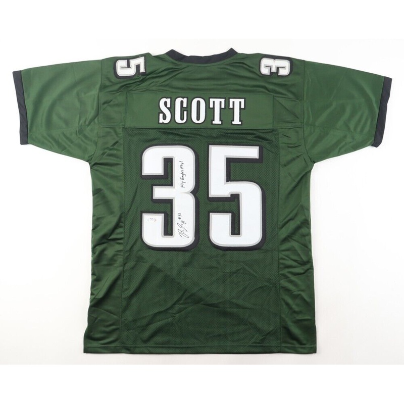 Boston Scott Signed Philadelphia Eagles Jersey Inscribd Fly Eagles Fly (PSA COA)