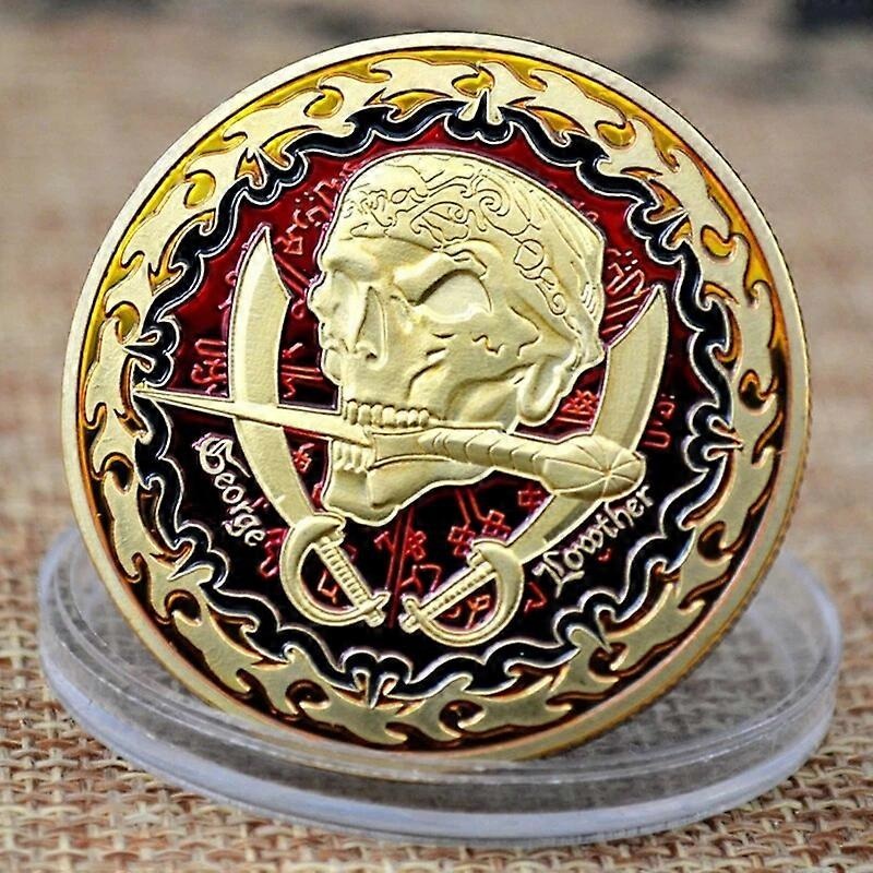 10Pcs/Set Skull Pirate Ship Treasure Gold Plated Collectible Coins Enamel Dot Lacquer Relief Souvenir Coin Art Crafts Collection