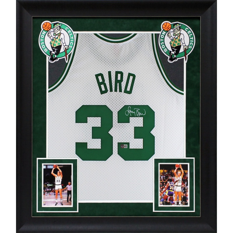 Celtics Larry Bird Signed 1985 White M&N HWC Swingman Framed Jersey BAS Wit 2