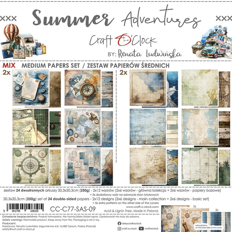 Craft O’Clock – 8X8 Mix Paper Pad, Summer Adventures