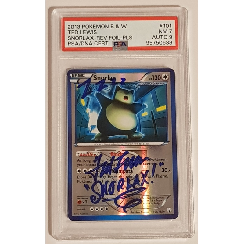 Pokemon Black and White Plasma Storm Snorlax #101/135 PSA 7/AUTO 9 Reverse Holo Rare Trading Card (Signed by Ted Lewis)