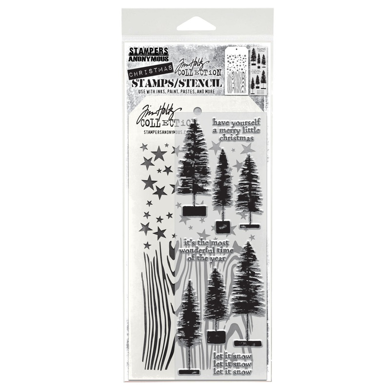 Stampers Anonymous Bottlebrush Trees Tim Holtz Clear Stamp and Stencil