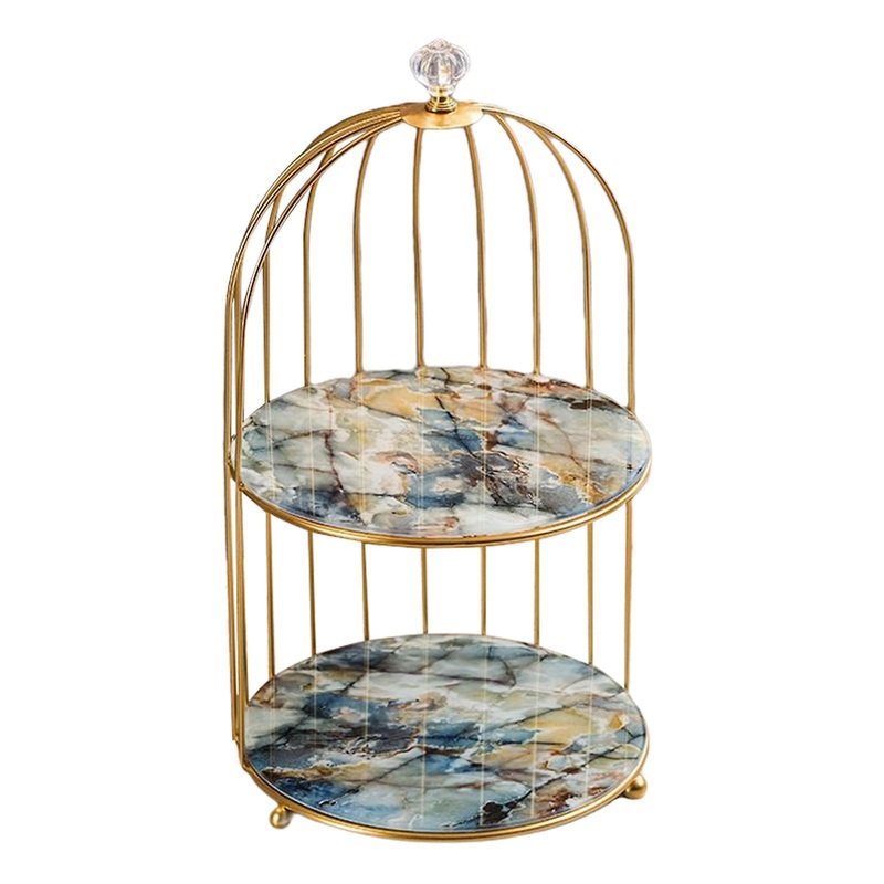 Iron Bird Cage Cosmetic Organizer Bathroom Storage Rack Dresser Holder Stand 2 Layer Painted