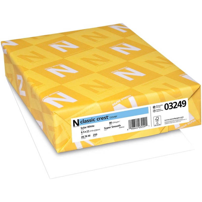 Neenah 80lb Classic Crest Cardstock 8.5X11 250/Pkg Solar White Super Smooth