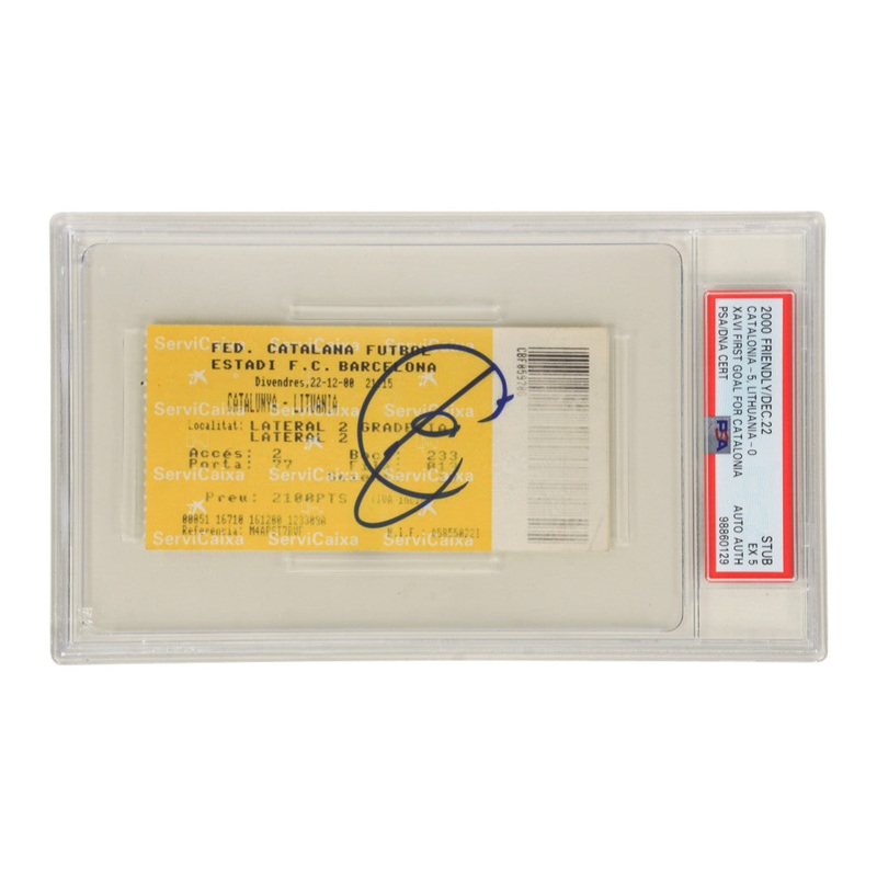 Xavi Signed 2000 First Goal for Catalonia Match Ticket – PSA 5