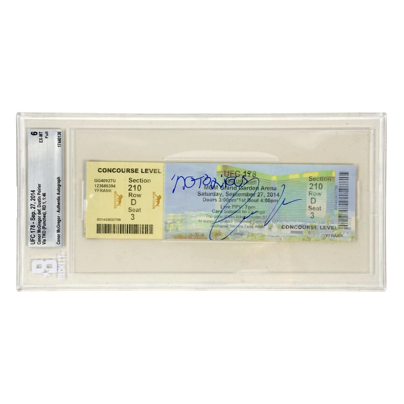Conor McGregor Signed 2014 UFC Fight vs Dustin Poirier Inscribed Ticket – BGS 6