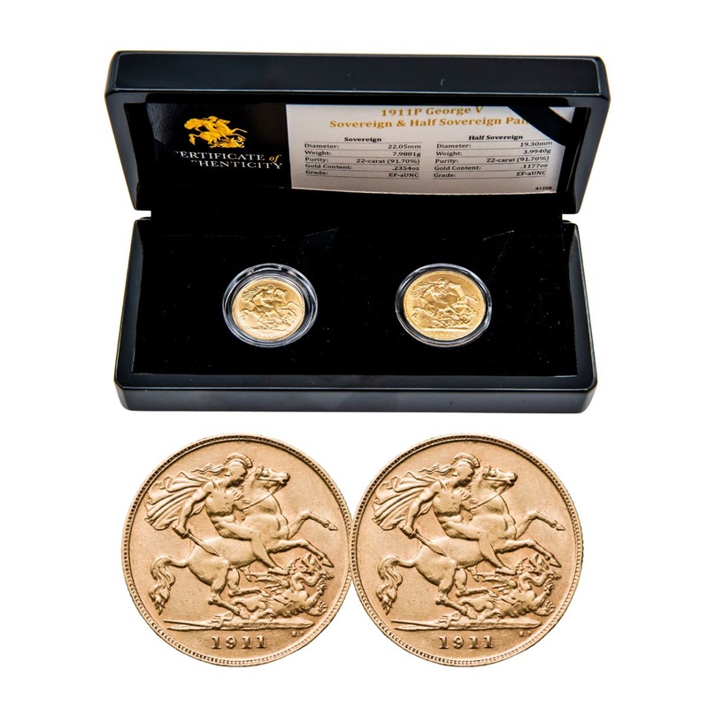 George V 1911P Gold Sovereign & Half Sovereign Extremely Fine-about Uncirculated Pair