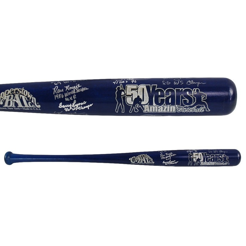 Multi-Signed New York Custom Cooperstown 50 Years Blue Bat with 7 Signatures