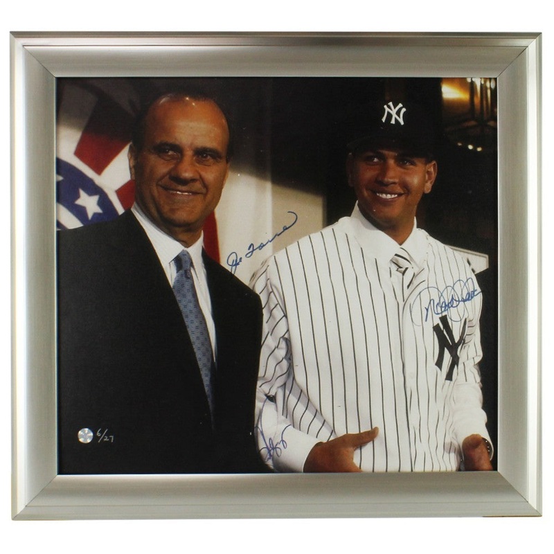 Torre, Rodriguez, & Jeter Signed New York Yankees Framed 16×20 Canvas Photo