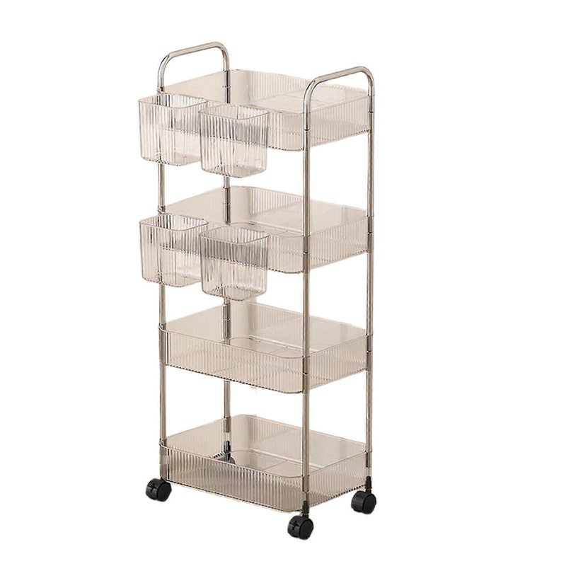 Multifunctional Multi Layer Plastic Cosmetic Display Rack With Lockable Wheels Convenient Mobile Storage Unit  S