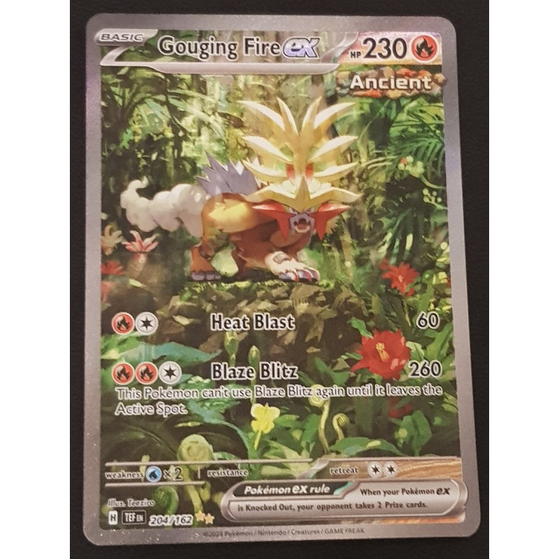 Pokemon Scarlet and Violet Temporal Forces Gouging Fire Ex #204/162 Special Illustration Rare Holo Trading Card