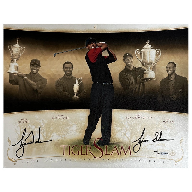 Tiger Woods Autographed Tiger Slam 16 x 20 Stretched Canvas UDA LE 50