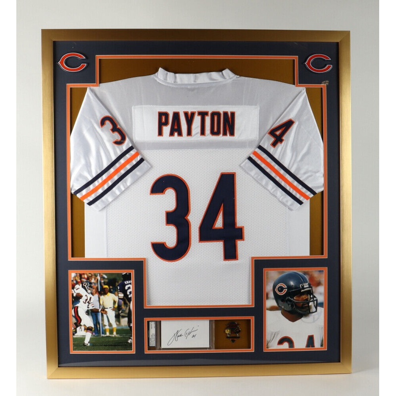 Walter Payton Signed 32×36 Custom Framed Cut Display wi Jersey & Bears Pin PSA