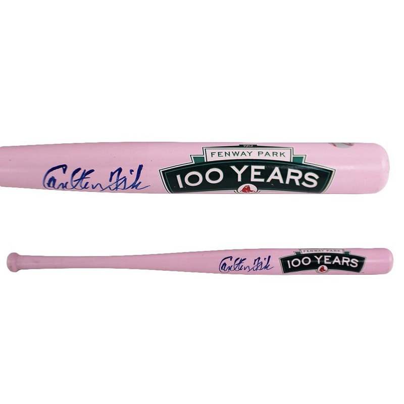 Carlton Fisk Signed Boston Red Sox Rawlings Fenway Park 100 Years Pink Mini Bat
