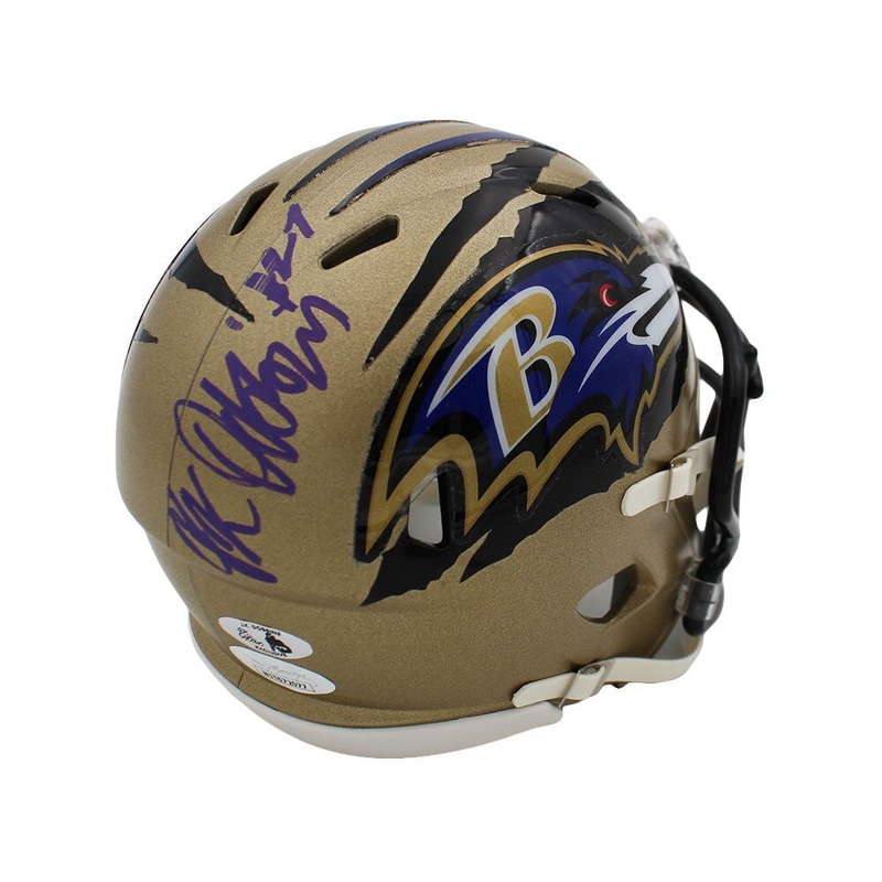 JK Dobbins Signed Baltimore Ravens Speed Custom Gold Ripped NFL Mini Helmet