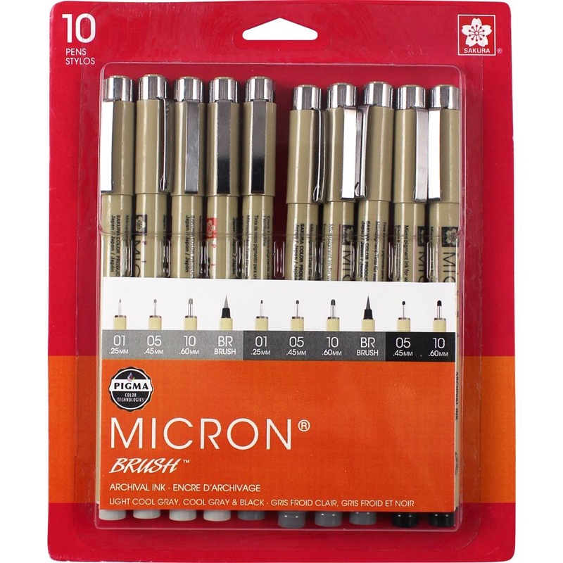 Pigma Micron Set Assorted 10/Pkg Grey and Black
