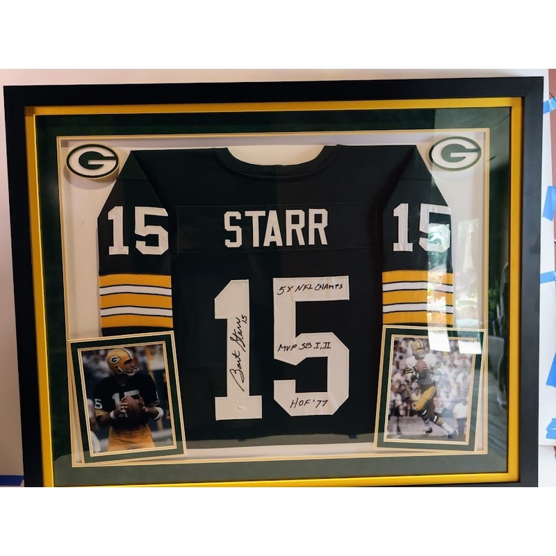 Bart Starr Signed Framed Jersey 5X NFL Champion, MVP I, II, & HOF ’77 – JSA